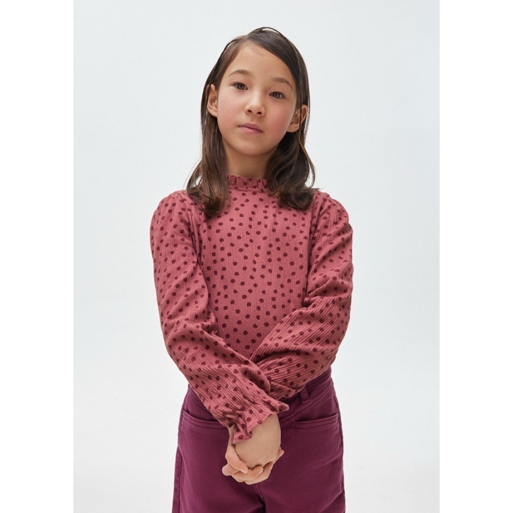 Mayoral Polka Dot Print Long- Sleeved Top Girls Size 12 Purple Red Fall Tops